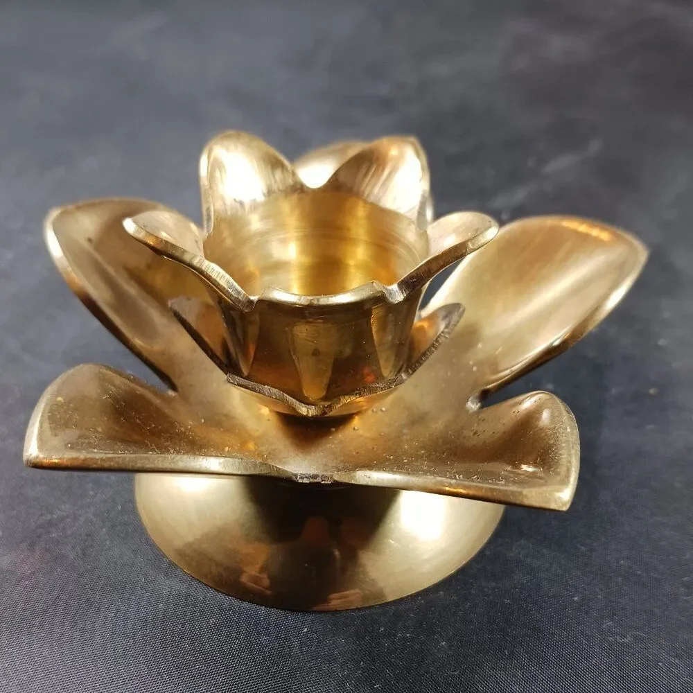 Vintage Enesco Solid Brass Small Candle Holder Flower Shape